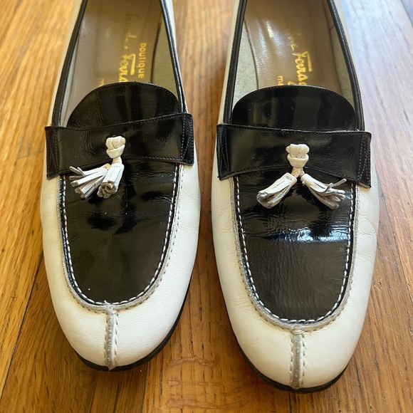 Salvatore Ferragamo Shoes - Ferragamo Tassel Loafers, Black & White Flats